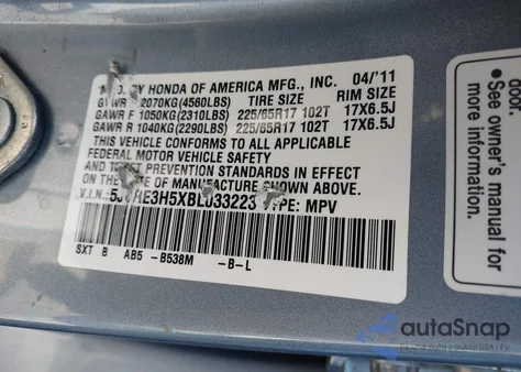 2011 Honda Cr-V Ex z USA, uszkodzony, nr VIN 5J6RE3H5XBL033223